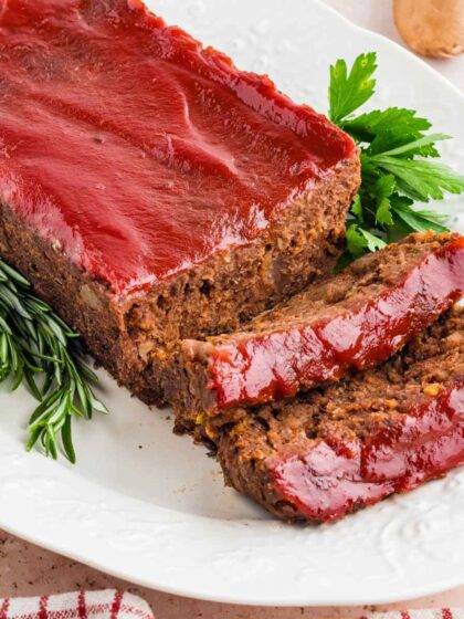 white plate with Vegetarian Meatloaf
