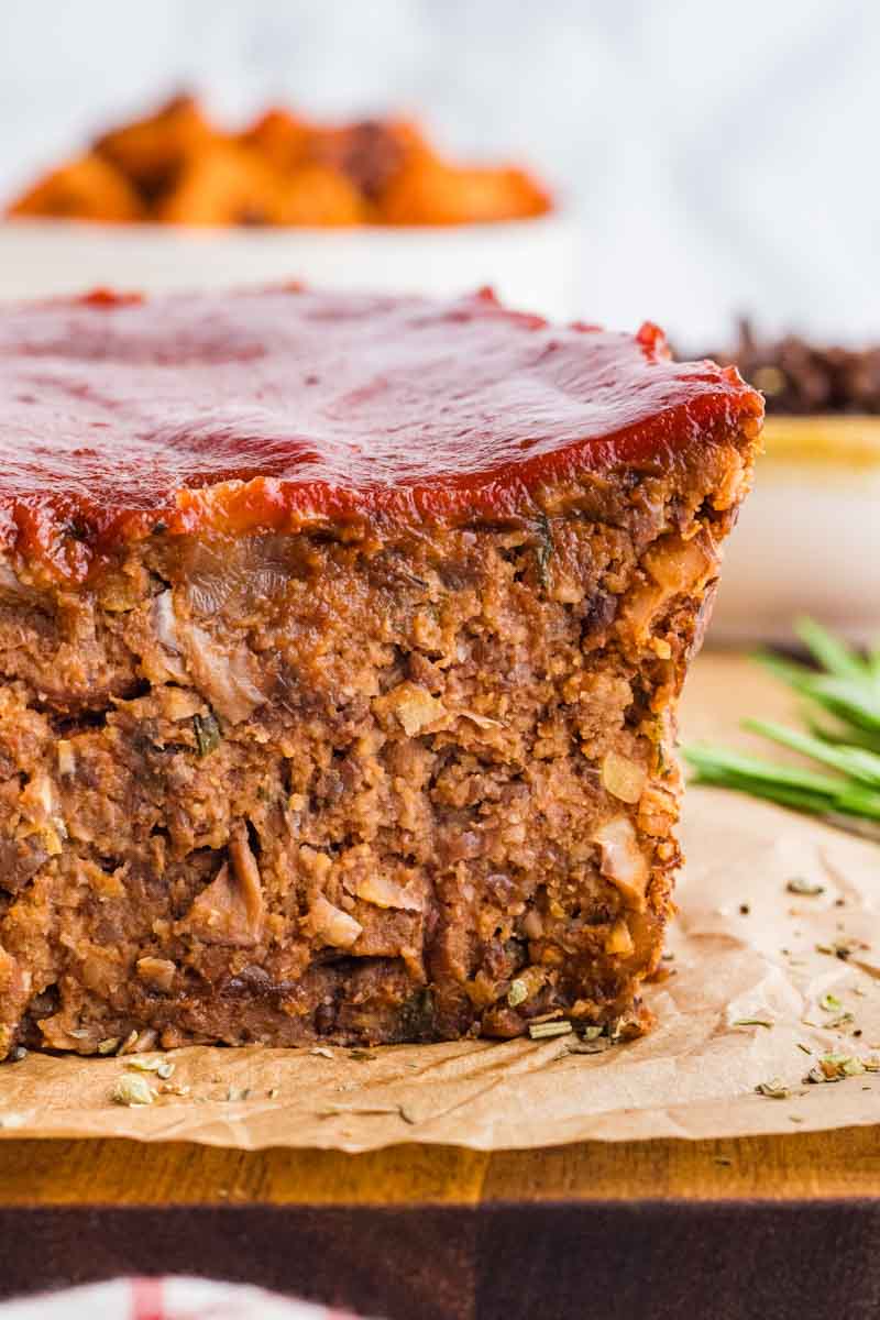 close-up of a loaf of vegan meatloaf