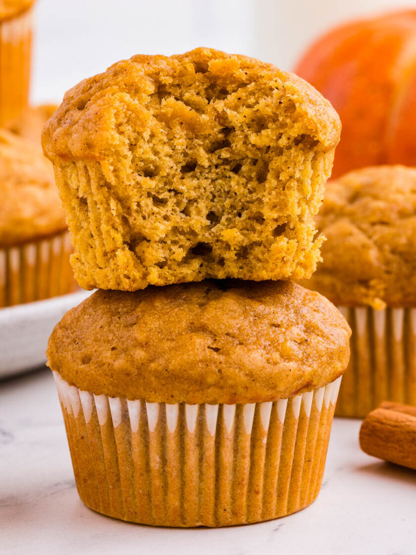 stack of pumpkin banana muffins