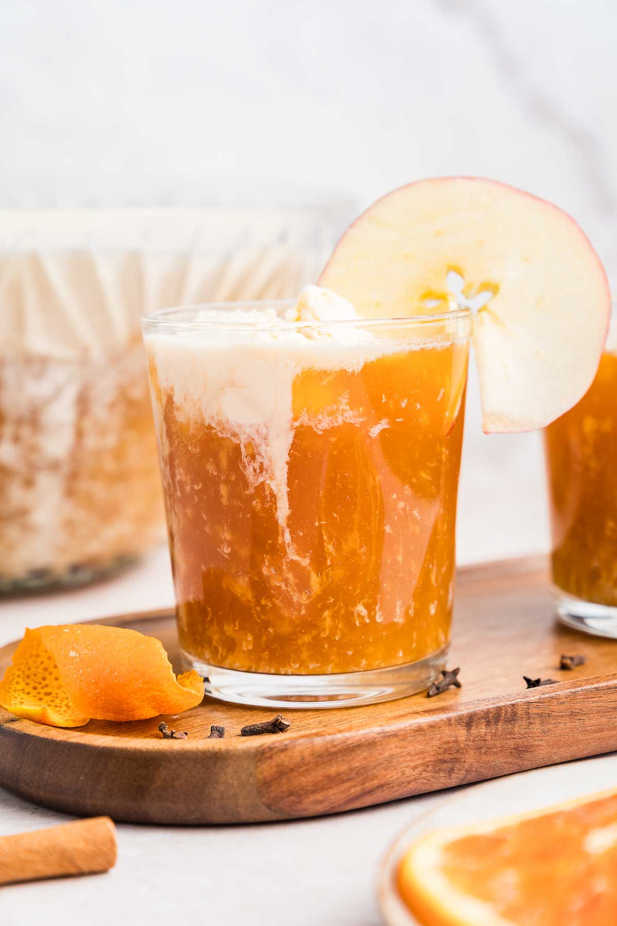 a cup of creamy spiced apple cider punch